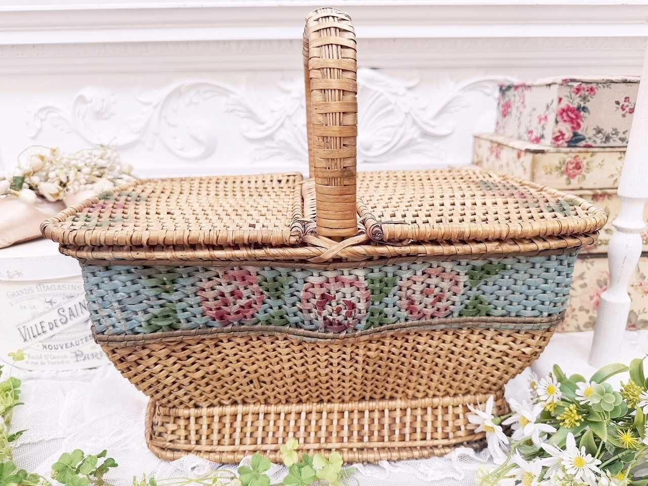 フランスアンティークローズパニエ　ローズバスケット　美品 フレンチ ローズパニエ（ラージ) - 薔薇と天使のアンティーク