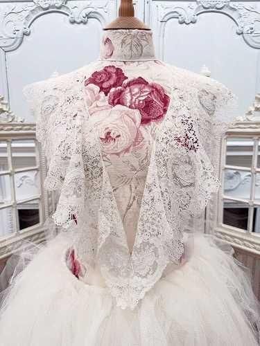 アンティークベルギー ポワンドガーズローズ 9輪の立体薔薇 レース