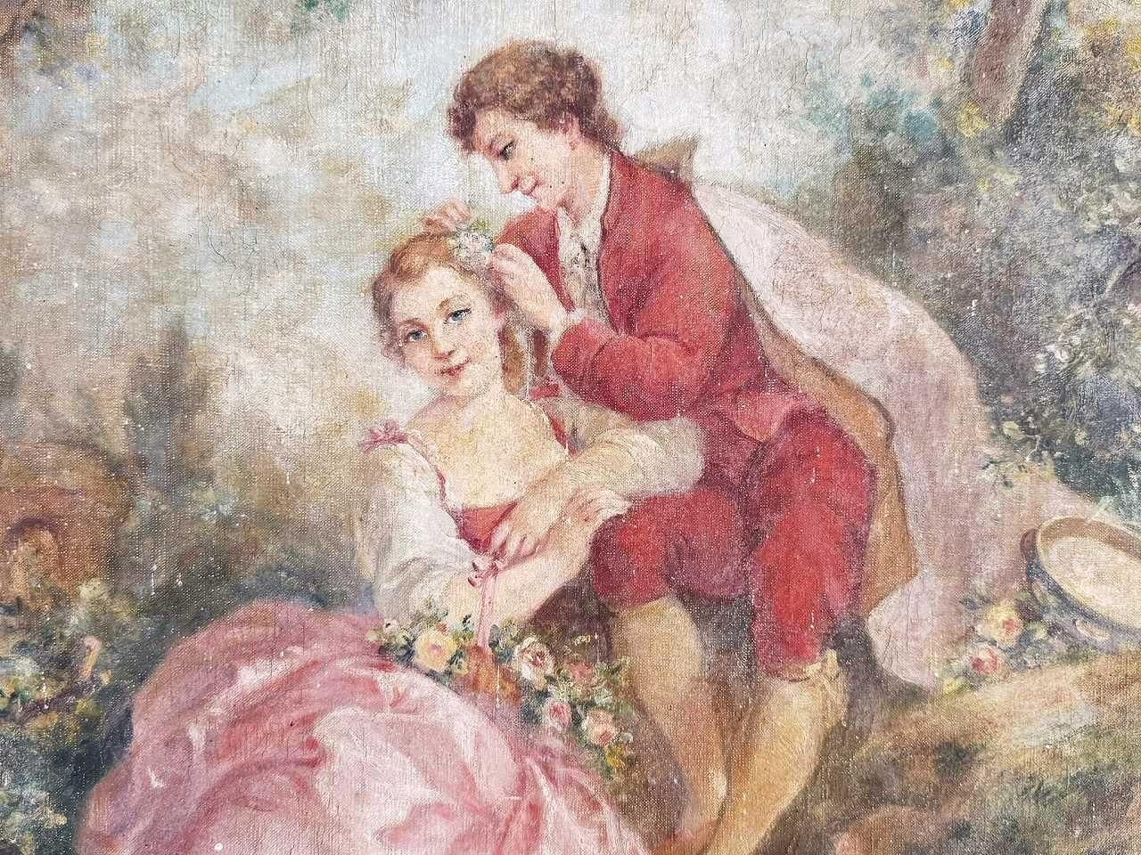 ロココ 宮庭ワトーカップル キャンバス油絵 - 薔薇と天使の