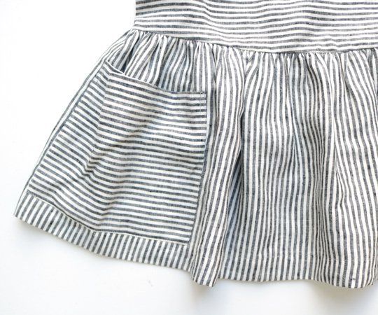 AS WE GROW（アズウィーグロウ)／Pocket dress - Grey/Ivory stripe