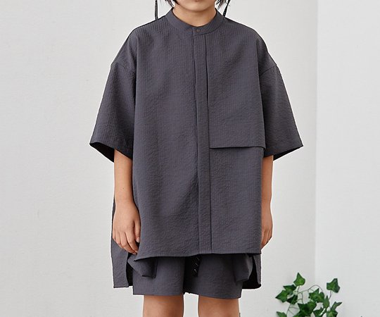 MOUN TEN.(マウン テン）／Sheersucker S/S shirt charcoal - 子供服の通販サイト doudou jouons