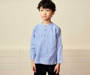 <img class='new_mark_img1' src='https://img.shop-pro.jp/img/new/icons7.gif' style='border:none;display:inline;margin:0px;padding:0px;width:auto;' />m doudou jouons／COLLARLESS STRIPE SHIRT／BLUE／120-160