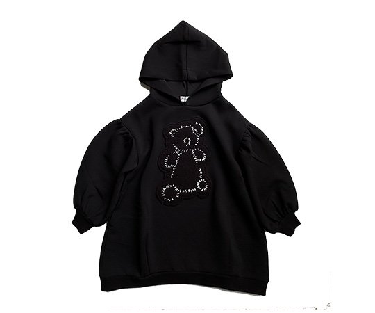 LAST ONE【40%off】frankygrow(フランキーグロウ)／KUMA EMBROIDERY PATCH DOUUBLE AIR  HOODIE DRESS -BLACK - 子供服の通販サイト doudou jouons