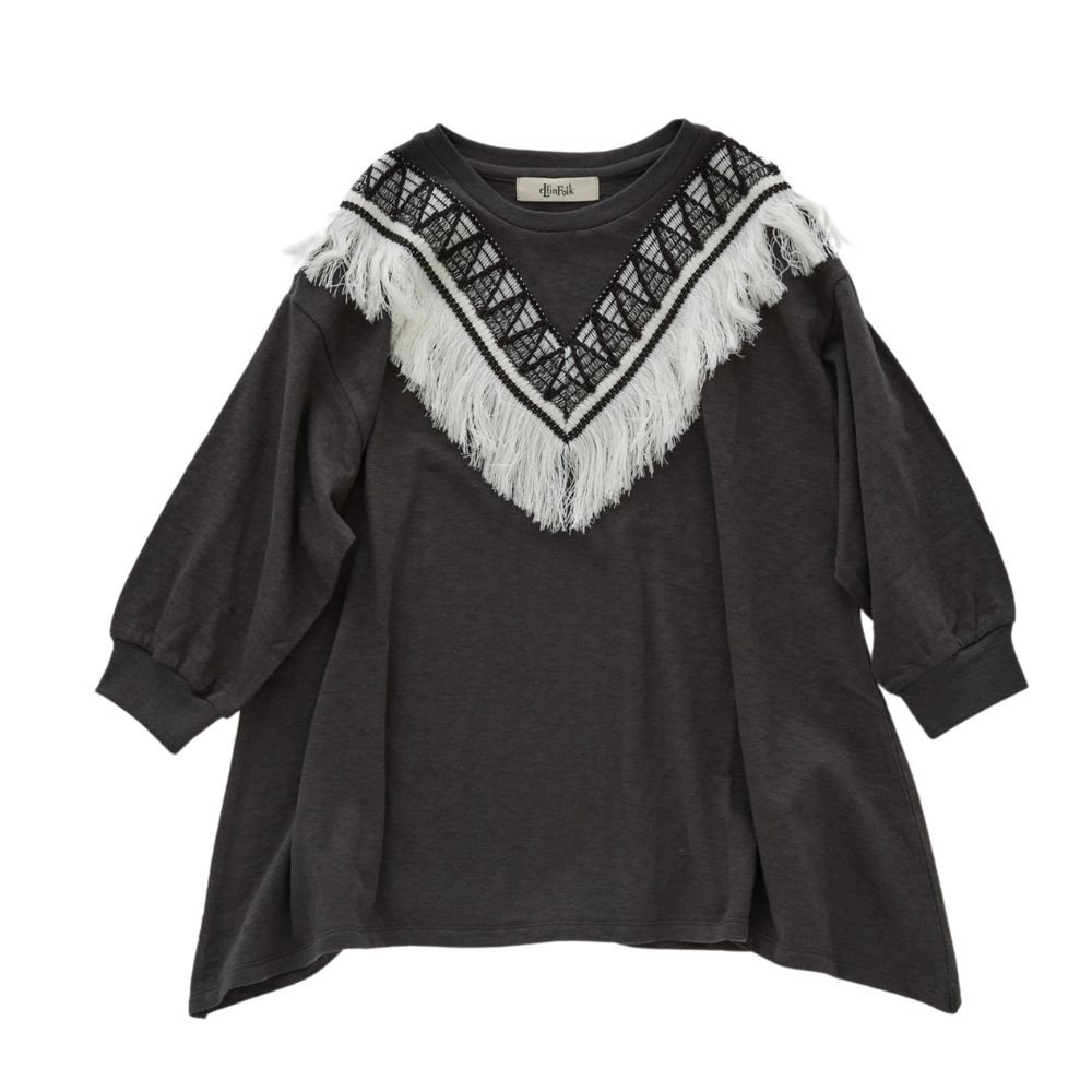 eLfinFolk（エルフィンフォルク）／ZigZag Fringe Long Tee - charcoal -  世界中のベビー&子供服をセレクトしたオンラインショップ doudou jouons