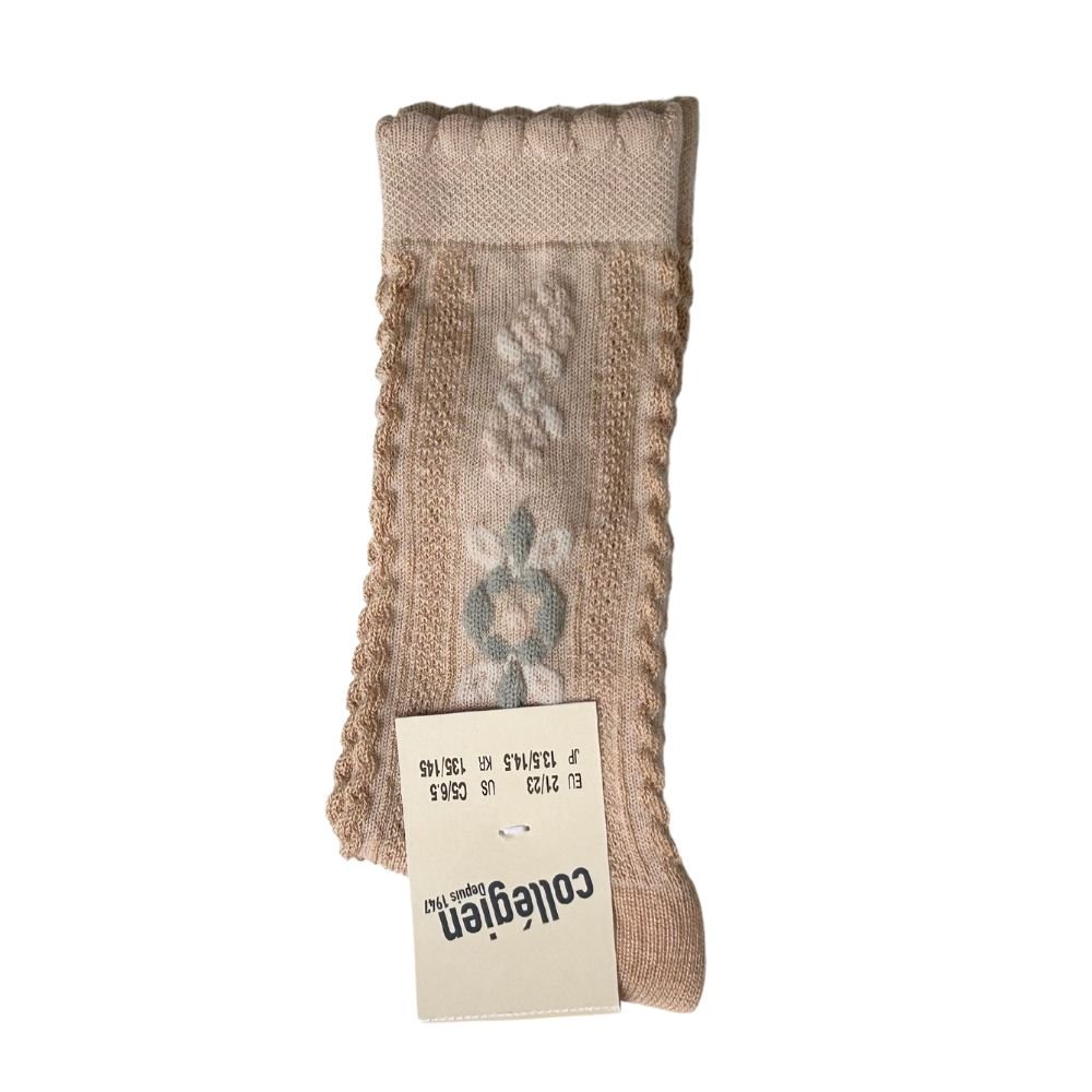 collegien(コレジアン)／Dalia Jacquard Flower Knee-high Socks- Petite Taupe -  世界中のベビー&子供服をセレクトしたオンラインショップ doudou jouons