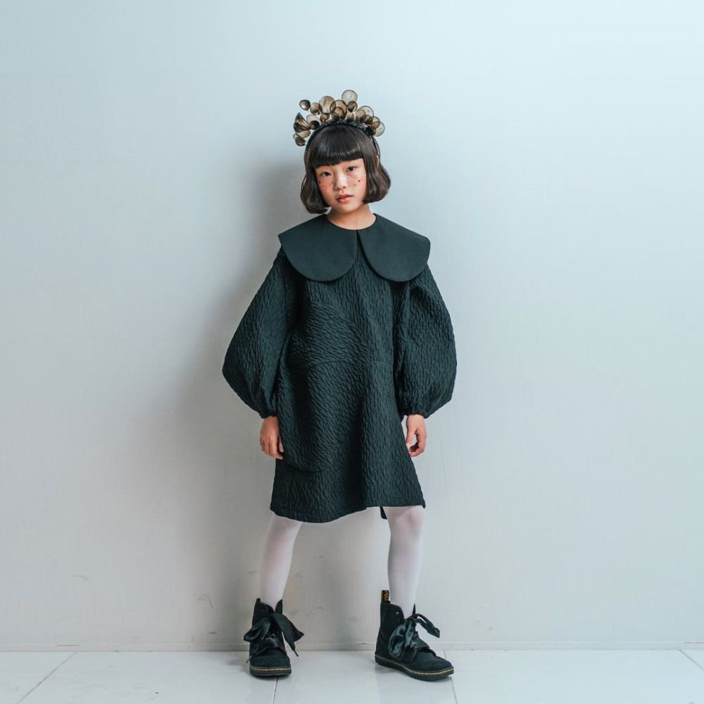 frankygrow(フランキーグロウ)／MATELASSE JQ ROUND COLLAR DRESS - BLACK -  世界中のベビー&子供服をセレクトしたオンラインショップ doudou jouons