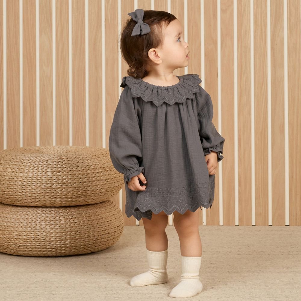 QUINCY MAE（クインシーメイ）／LONG SLEEVE ISLA DRESS - INDIGO -  世界中のベビー&子供服をセレクトしたオンラインショップ doudou jouons