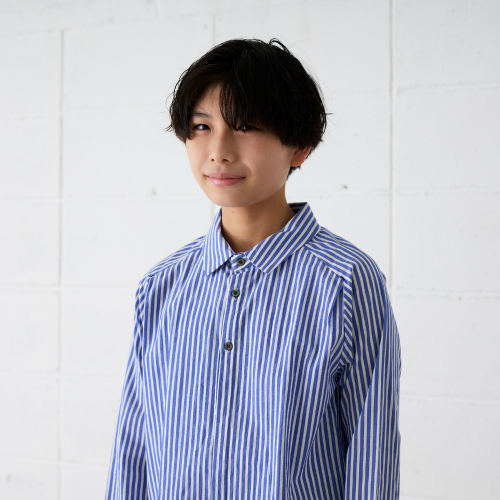 <img class='new_mark_img1' src='https://img.shop-pro.jp/img/new/icons7.gif' style='border:none;display:inline;margin:0px;padding:0px;width:auto;' />m doudou jouonsSMALL COLLAR STRIPE SHIRTBLUE150-160