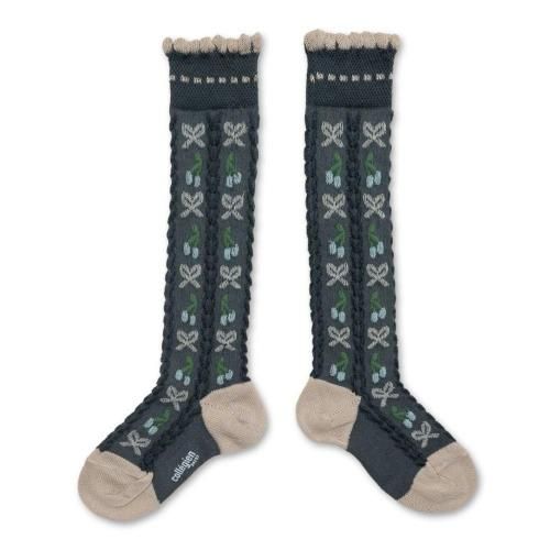 <img class='new_mark_img1' src='https://img.shop-pro.jp/img/new/icons7.gif' style='border:none;display:inline;margin:0px;padding:0px;width:auto;' />collegien(쥸)Cerise 
Jacquard Cherries and Bows Knee-high Socks - Pierre de Volvic