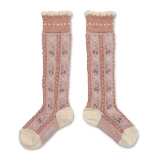 <img class='new_mark_img1' src='https://img.shop-pro.jp/img/new/icons7.gif' style='border:none;display:inline;margin:0px;padding:0px;width:auto;' />collegien(쥸)Cerise 
Jacquard Cherries and Bows Knee-high Socks - Vieux Rose