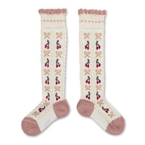 <img class='new_mark_img1' src='https://img.shop-pro.jp/img/new/icons7.gif' style='border:none;display:inline;margin:0px;padding:0px;width:auto;' />collegien(쥸)Cerise 
Jacquard Cherries and Bows Knee-high Socks - Doux Agneaux