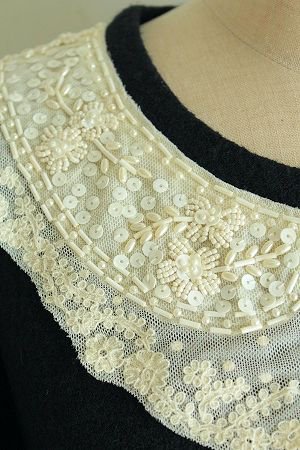 nesessaire ウール縮絨ビーズ刺繍ワンピース - crochet