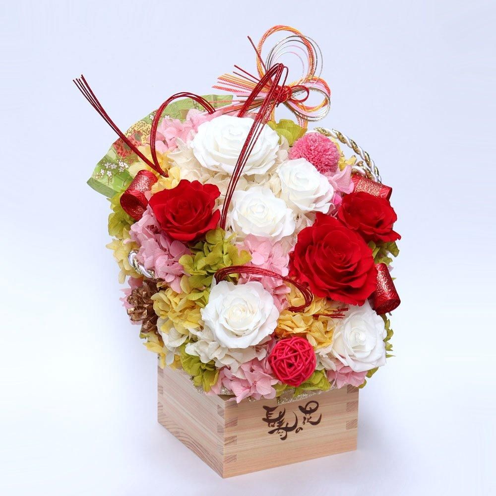 花＊花となっております 白寿(99歳)・百寿(100歳)祝い＿白色 お花（プリザーブドフラワー