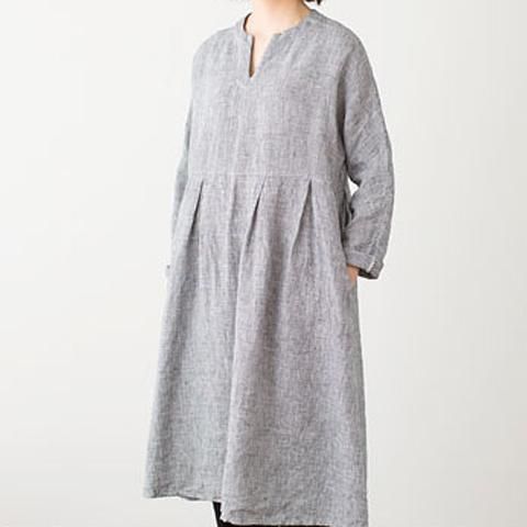 Fog Linen Work フォグリネンワーク リアナ ワンピース 白黒千鳥格子 リネン Fog Linen Work フォグリネンワーク リアナ ワンピース 白黒千鳥格子 リネン