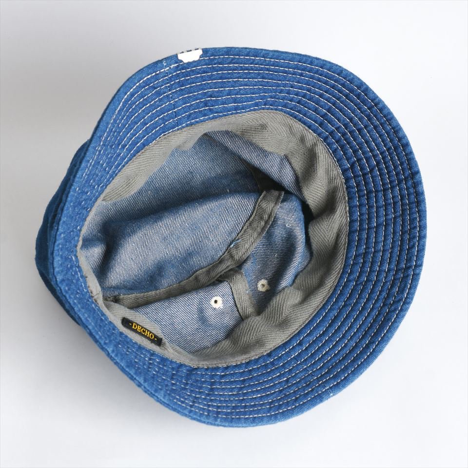 DECHO（デコー）BUCKET HAT ブルーデニム白ステッチ（綿80%麻20%）