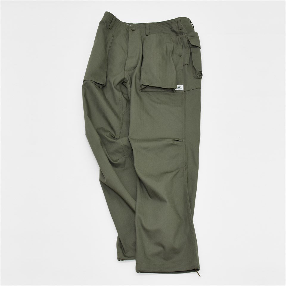 Sassafras（ササフラス）DIG CREW PANTS オリーブ（ヘリンボーン）