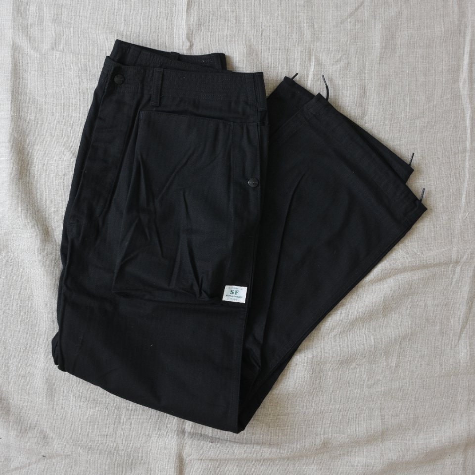 Sassafras（ササフラス）DIG CREW PANTS オリーブ（ヘリンボーン）