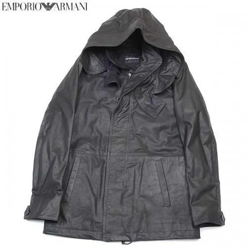 送料無料 エンポリオアルマーニ Emporio Armani メンズ フーデッド レザーハーフコート ブラック K1b22p K1p18 999 12a