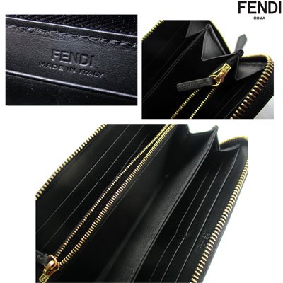 フェンディ(FENDI) ユニセックス バッグバグズメタルプレート付ウォレット ユニセックス可能 カーフレザー 黒 金 7M0210 SQP  F0KUR 91S