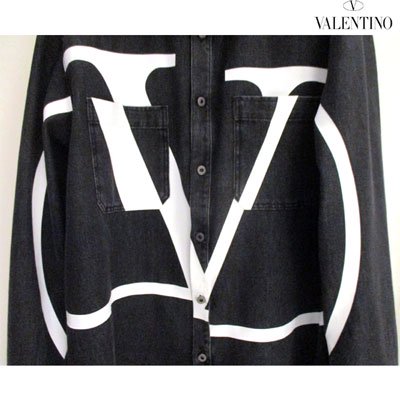 ヴァレンティノ(VALENTINO) メンズ フロントVロゴブラックデニムシャツ 