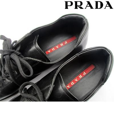 プラダ Prada サイズ7 5 日本サイズ26 5 靴 スニーカー メンズ レザー シューズ ブランドロゴ ブラック 黒 4e12 Loc Lux Nero 送料無料 7s