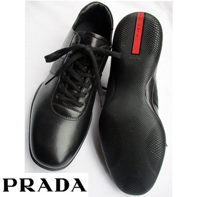 プラダ(PRADA) 【サイズ7.5】【日本サイズ26.5】 靴 スニーカー メンズ レザー シューズ ブランドロゴ ブラック 黒 4E1282  LOC/LUX NERO 【送料無料】 7S