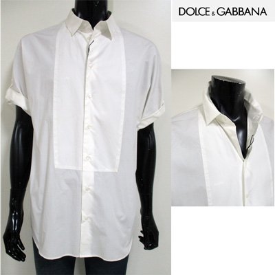 ドルチェ＆ガッバーナ(DOLCE&GABBANA) ドレスシャツ メンズ トップス 半袖 袖ベルト カッターシャツ ホワイト 白 G5AQ2T FU5GK W0800 【送料無料】 12S