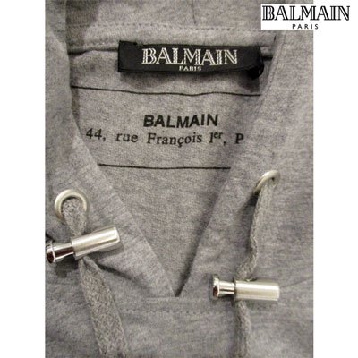バルマン(BALMAIN) メンズ パーカー 長袖 ロゴ フロントBALMAINロゴ付パーカー グレー SH01006 I198 9UB  (R60500) 91A