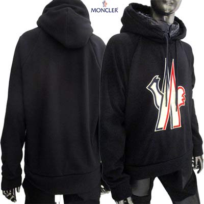 <img class='new_mark_img1' src='https://img.shop-pro.jp/img/new/icons1.gif' style='border:none;display:inline;margin:0px;padding:0px;width:auto;' />モンクレール(MONCLER) メンズ フーディー 長袖 ロゴ MONCLERビッグロゴワッペン付きパーカー ブラック 8000450 8099F 742 (R126500)  GB91A