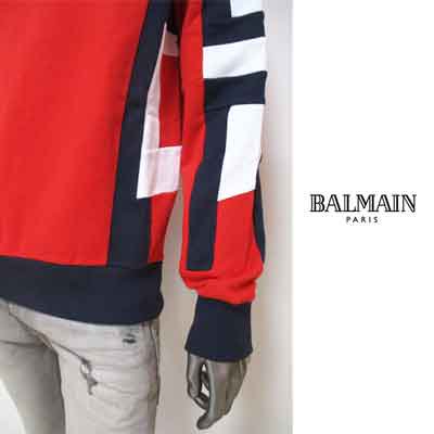 バルマン BALMAIN メンズ トップス スウェット トレーナー ロゴ BALMAINエンボス加工ロゴ・スリーブ部分模様デザイン付スウェット  マルチカラー WH1JS035 B120 MAW