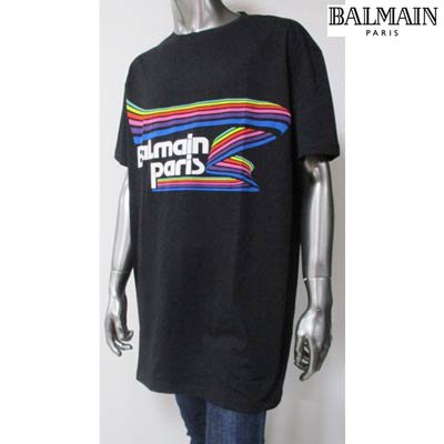 バルマン BALMAIN メンズ トップス Tシャツ 半袖 レインボーポップロゴ・BALMAINロゴ付オーバーサイズTシャツ ブラック  VH1EH000 G016 AAA (R63800) 121