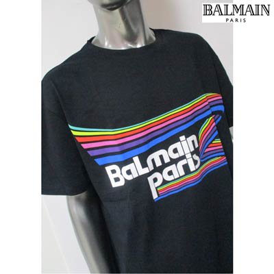 バルマン BALMAIN メンズ トップス Tシャツ 半袖 レインボーポップロゴ・BALMAINロゴ付オーバーサイズTシャツ ブラック  VH1EH000 G016 AAA (R63800) 121