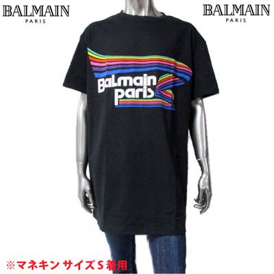 バルマン BALMAIN メンズ トップス Tシャツ 半袖 ロゴ 2color ※丸首タイプもあり バイカラースモールロゴ刺繍付Tシャツ  BRM805170 10012/00112 100/001