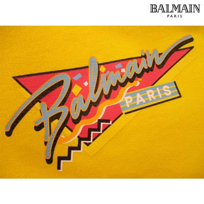 BALMAIN Logo Sweatshirt JQ010G040 バルマン ロゴスウェットシャツ プ トレーナー クルーネック プリント イエロー サイズXXL【230521】【-A】【me04】