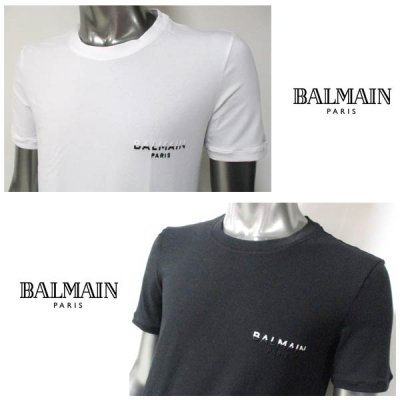 バルマン BALMAIN メンズ トップス Tシャツ 半袖 2color ※Vネックタイプもあります バイカラースモールロゴ刺繍付Tシャツ  BRM205170 10012/00112 100/001