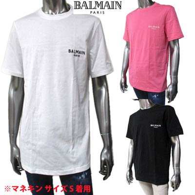 バルマン BALMAIN メンズ トップス Tシャツ 半袖 ロゴ 3color チェスト部分BALMAINスモールロゴ刺繍付きTシャツ 白/ピンク/黒  BRM305210 100/656/001