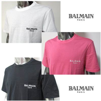 バルマン BALMAIN メンズ トップス Tシャツ 半袖 ロゴ 3color チェスト部分BALMAINスモールロゴ刺繍付きTシャツ 白/ピンク/黒  BRM305210 100/656/001