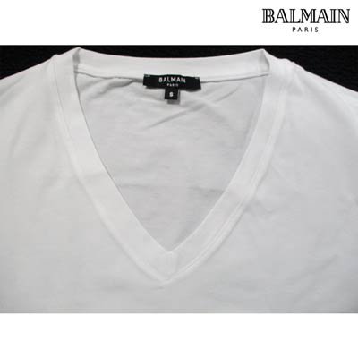 バルマン BALMAIN メンズ トップス Tシャツ 半袖 ロゴ 2color ※丸首タイプもあり バイカラースモールロゴ刺繍付Tシャツ  BRM805170 10012/00112 100/001