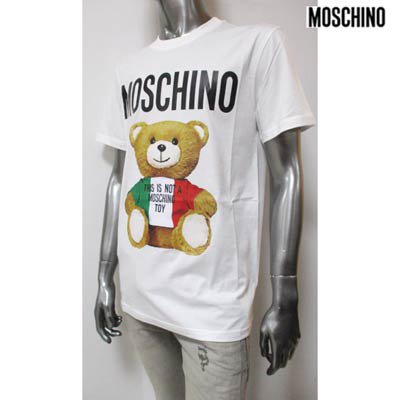モスキーノ MOSCHINO メンズ トップス Tシャツ 半袖 ロゴ 2color MOSCHINO BEAR転写プリント付きTシャツ 白/黒  ZPV0720 2040 1001/1555