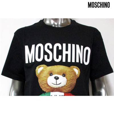 モスキーノ MOSCHINO メンズ トップス Tシャツ 半袖 ロゴ 2color MOSCHINO BEAR転写プリント付きTシャツ 白/黒  ZPV0720 2040 1001/1555