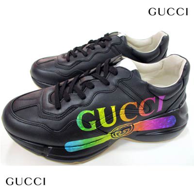 グッチ(GUCCI)メンズ 靴 スニーカー ロゴ ヴィンテージロゴ・オーロラカラーGUCCIロゴプリント・かかと部分ロゴ刻印付ハイテクスニーカー  ブラック552851 DRW00 1000