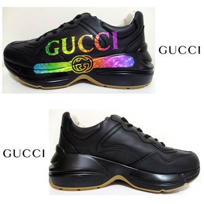 グッチ(GUCCI)メンズ 靴 スニーカー ロゴ ヴィンテージロゴ・オーロラカラーGUCCIロゴプリント・かかと部分ロゴ刻印付ハイテクスニーカー  ブラック552851 DRW00 1000