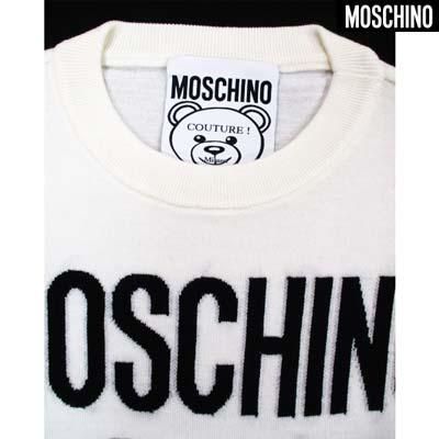 モスキーノ MOSCHINO レディース トップス ニット セーター 2color フロントロゴ・イタリアンBEARロゴ付きウールロング丈セーター  黒/白 EV0492 0501 1555/1002