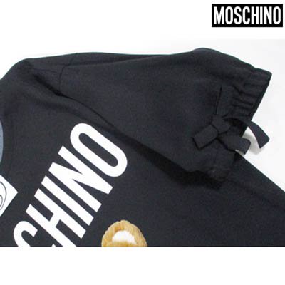 モスキーノ MOSCHINO レディース トップス ワンピース ロゴ 袖口リボン・フロントMOSCHINO BEAR転写プリント付きワンピース  ブラック A0426 565 1555