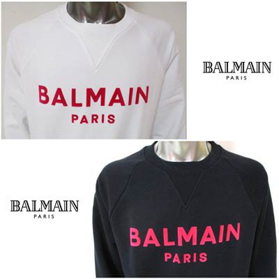 バルマン BALMAIN メンズ トップス スウェット トレーナー ロゴ 2color 前Vガゼット・ピンクカラーロゴ付スウェット 黒/白  VH0JQ005 B042 GFL/ECX