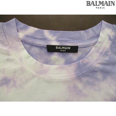 バルマン BALMAIN メンズ トップス Tシャツ 半袖 ロゴ タイダイ柄・フロントBALMAINポップロゴプリント付Tシャツ パープル  VF11558 B503 QBF