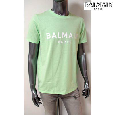 バルマン BALMAIN メンズ トップス Tシャツ 半袖 カットソー ロゴ BALMAIN PARISロゴプリント付きTシャツ ライトグリーン  VF11350 B019 UAM