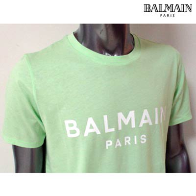 バルマン BALMAIN メンズ トップス Tシャツ 半袖 カットソー ロゴ BALMAIN PARISロゴプリント付きTシャツ ライトグリーン  VF11350 B019 UAM