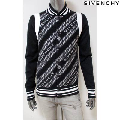 ジバンシー GIVENCHY メンズ アウター ジャケット ニット地・総柄GIVENCHYロゴ/ボタンロゴ刻印付ボンバージャケット ブラック  BM00MN 40BG 004