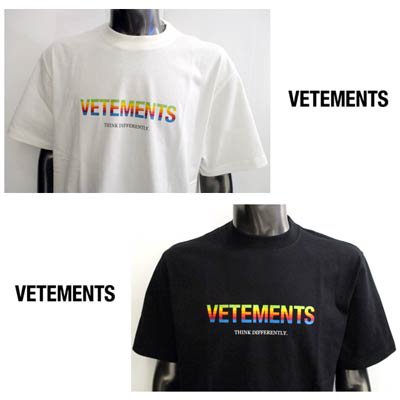 ヴェトモン VETEMENTS メンズ トップス Tシャツ 半袖 2color レインボーカラーロゴ・バックロゴ刺繍付きTシャツ  UE51TR620W/B 1611 WHITE/BLACK
